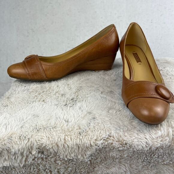 Ecco Durango Slip On Wedge Shoes Almond Toe Whiskey Leather Size 39 Comfort - Picture 8 of 10